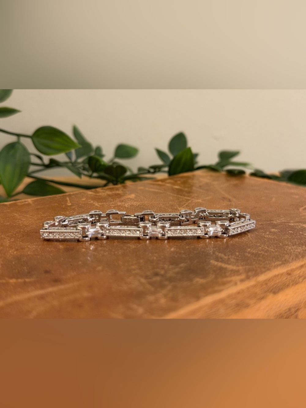 Silver-Tone Women's Link Bracelet - Clear CZ Accents Avon
